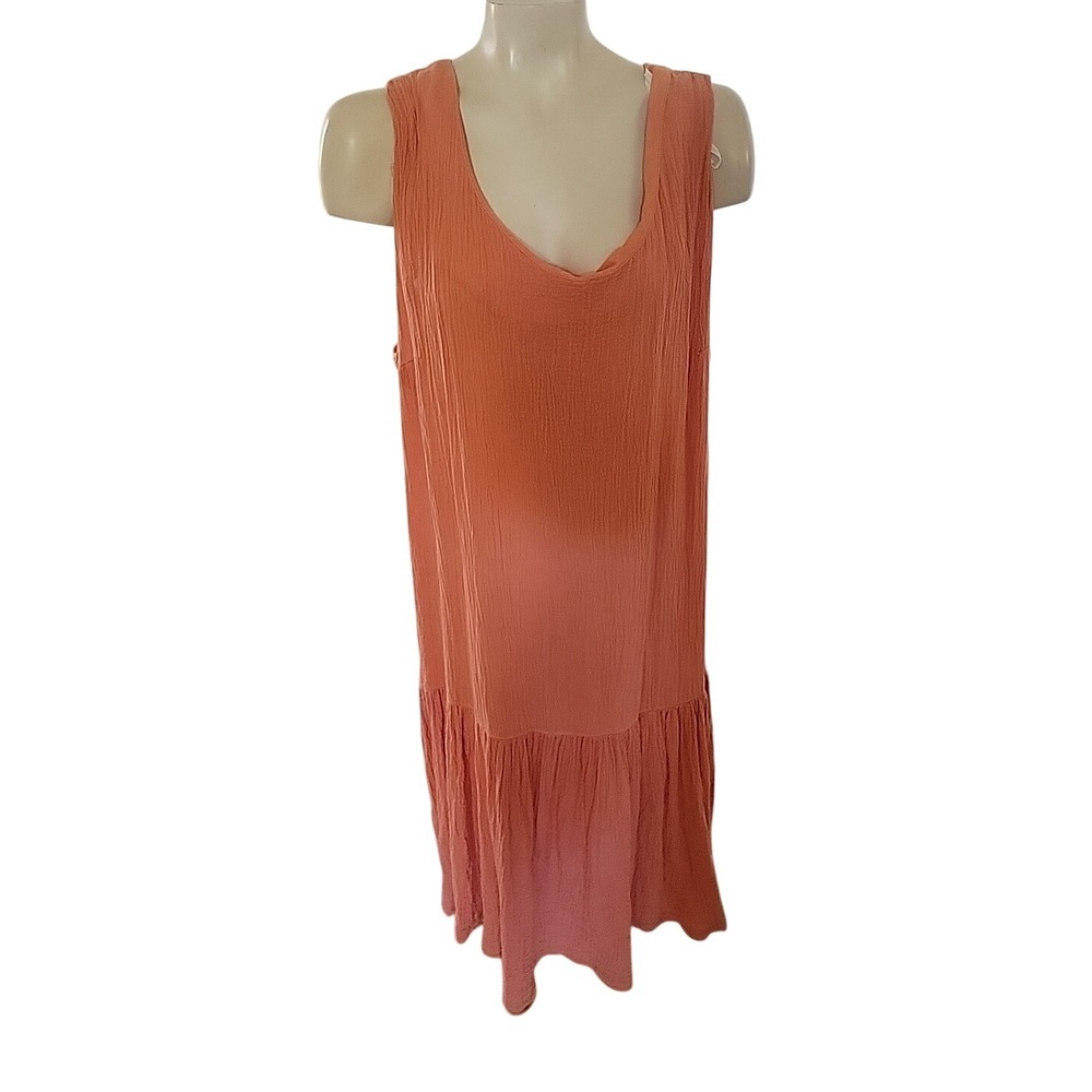 Vintage Flowy‎ Gauzy Plus Size 22W Cotton Orange Dress Tiered Maxi Summer Beachy